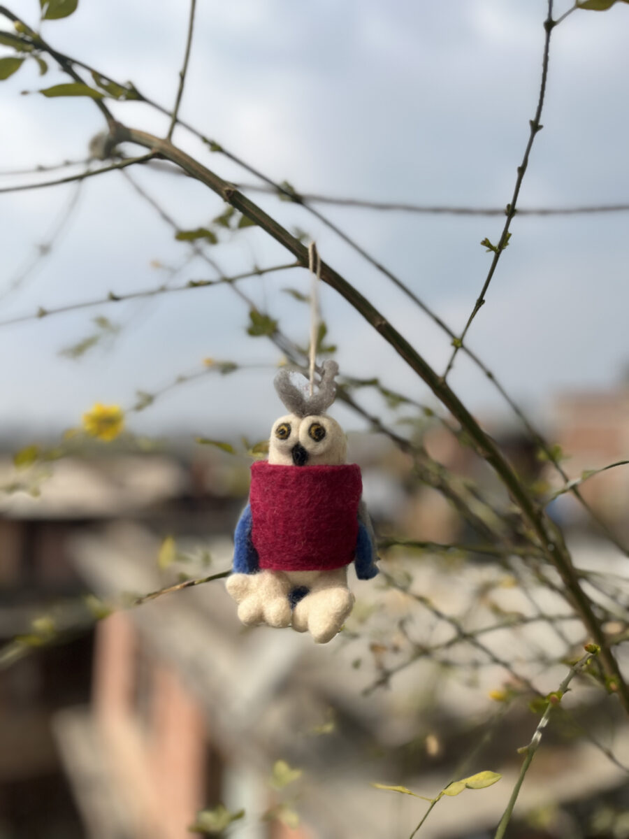 Handmade Felt Owl Ornament – 100% Wool Home & Nature Décor, Crafted in Nepal