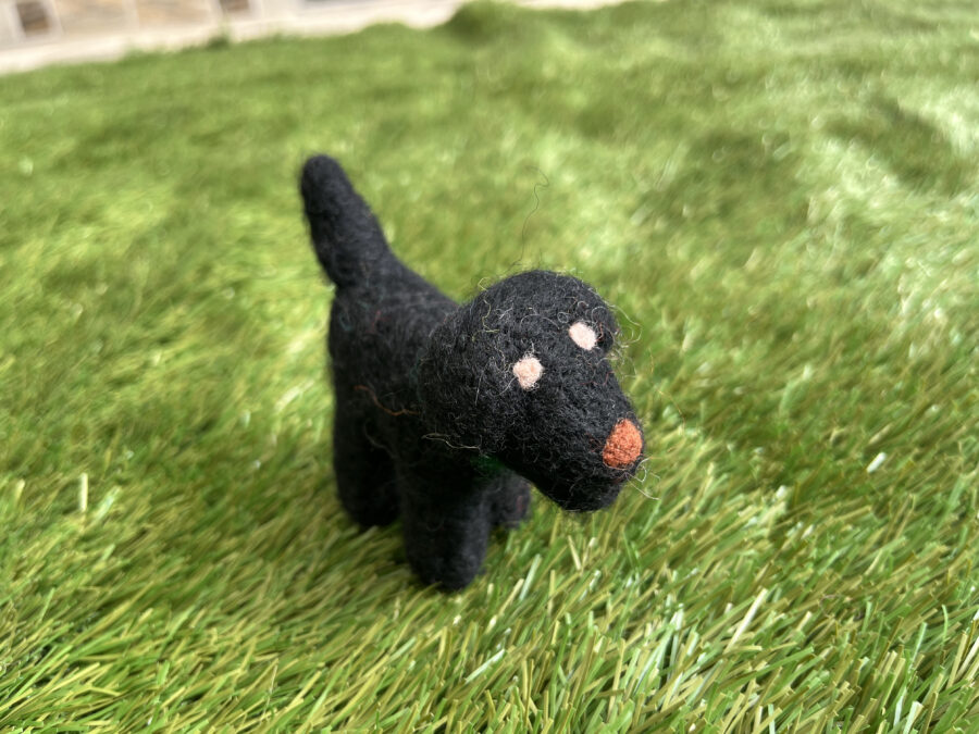 Handmade Felt Black Dog – 100% Wool Animal Figurine, Crafted in Nepal
