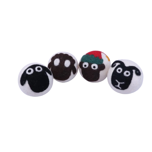 Sheep Pattern Felt Dryer Balls | Handmade Wool Dryer Balls | Eco-Friendly Reusable Laundry Softener | Cute Natural Wool Dryer Balls