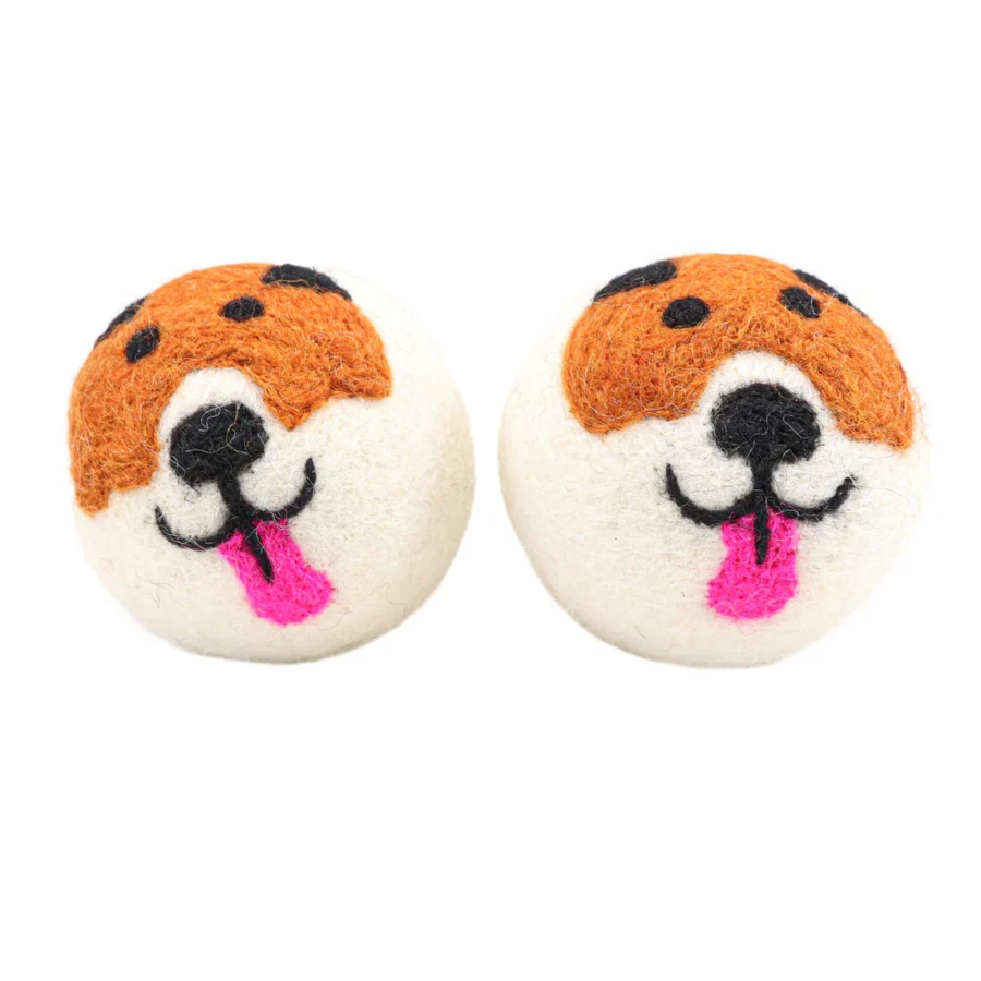 Puppy Pattern Wool Dryer Balls | Cute Dog Felt Dryer Balls | Handmade Eco-Friendly Reusable Laundry Softener | Natural Wool Dryer Balls